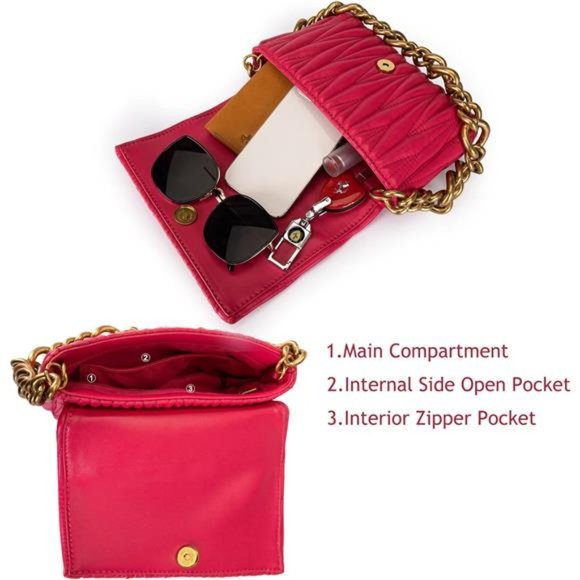 Hot Pink Quilted Purses Pretty Chunky Chain Shoulder Bags - Picture 5 of 6